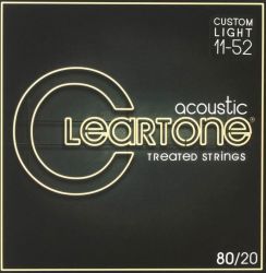7611 80/20 Комплект струн для акустической гитары, бронза 80/20, с покрытием, 11-52, Cleartone